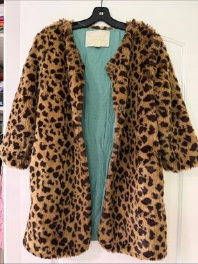 Leopard Print Faux Fur Teddy Coat - Brown